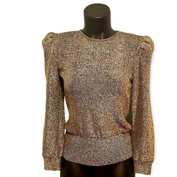 Vintage 80s Cache Top Size S Gold Metallic Shimmer Long Sleeve - Picture 1 of 12